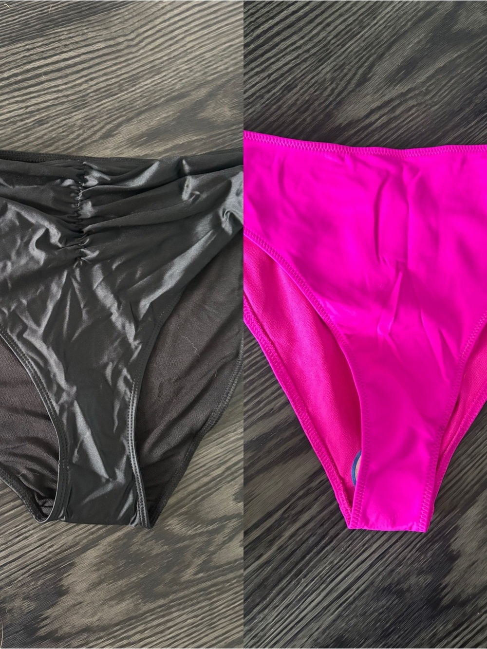 Good American High-Rise Bikini Bottoms in Black and Hot Pink